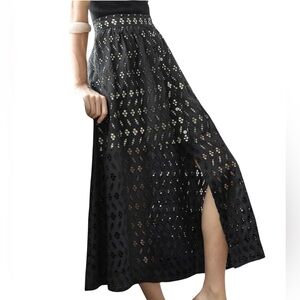Lilla P Black Eyelet Maxi Skirt with Side Slit